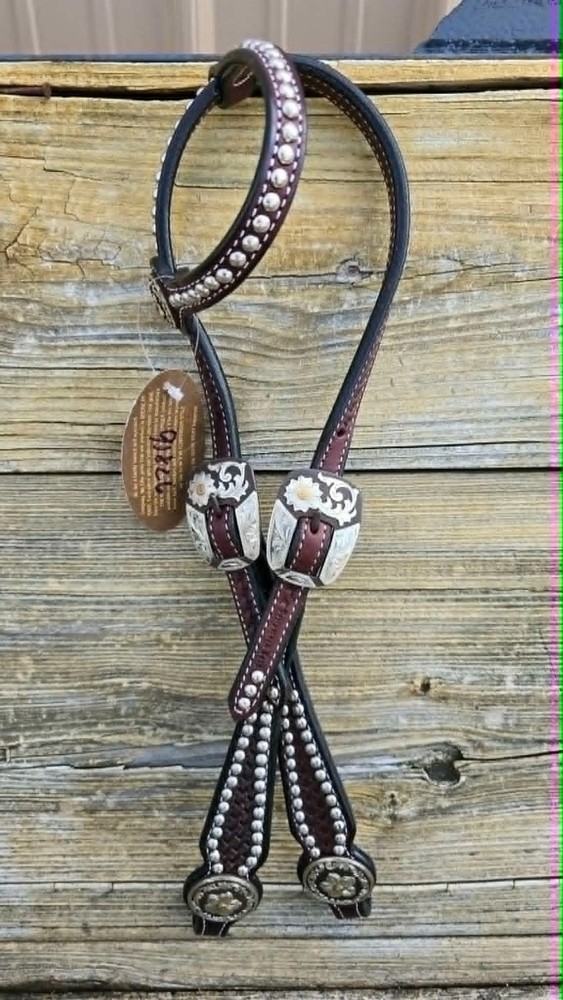 Cowperson Tack Dotted One Ear Silver Floral Filigree Headstall