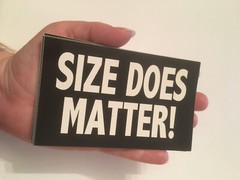 Size Does Matter! Black and white 3″x5″ rectangular glossy sticker