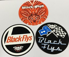 2 1/2 inch Circle Black Flys Eyewear STICKER Surf Skate Snow Party Lot of 3