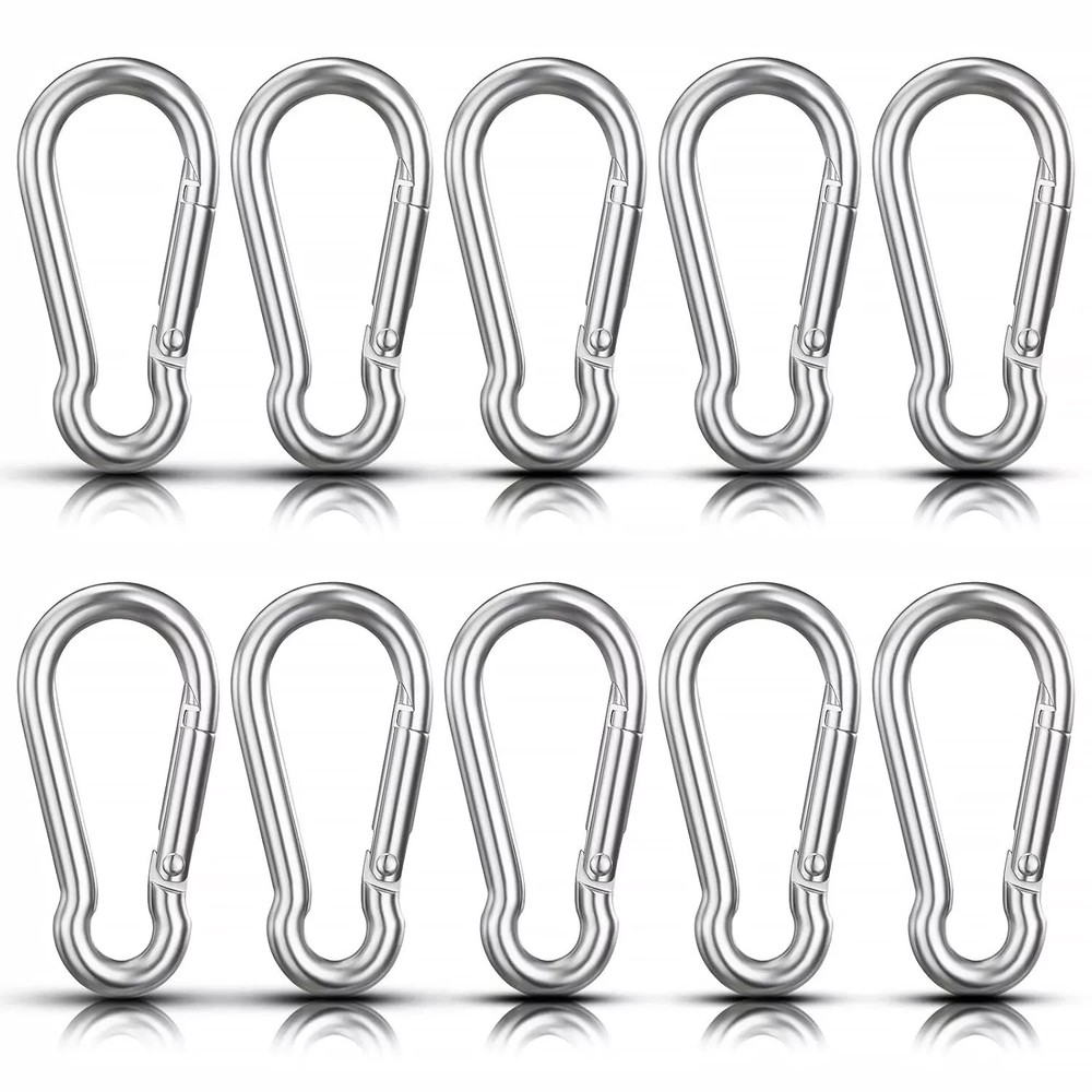 10 PCS Stainless Steel Carabiners Spring Snap Hooks Heavy Duty Keychain Clip NEW