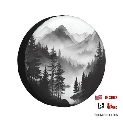 Mountain Lake Tree Landscape Spare Tire Cover Weatherproof Universal Wheel