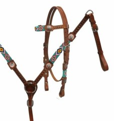 Western Saddle Horse Navajo Turquoise Beaded Bridle + Breast Collar Tack Set