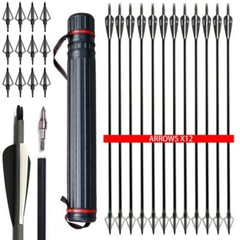 12Pcs 30» Archery Arrows Carbon Sp 500 7.8mm Broadheads 100 grain / Quiver Tube