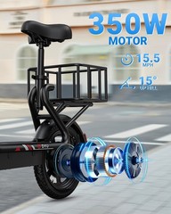 Electric Scooter with Seat, 14″ E-Scooter with 350W Motor, 36V7.8AH Battery🔥