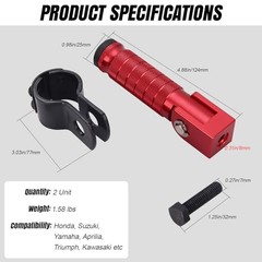 M8 90° Foldable Motorcycle Foot Pegs, CNC Aluminum Alloy & Anti-Skid Red
