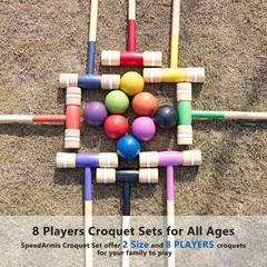 8 Players Croquet Set with 32In Regulation | 28In Standard Size Rubber Wood Mall
