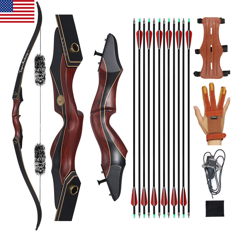 60″ Takedown Recurve Bow 30-50lbs Wooden Bow Riser for Archery Hunting Target