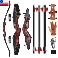 60″ Takedown Recurve Bow 30-50lbs Wooden Bow Riser for Archery Hunting Target
