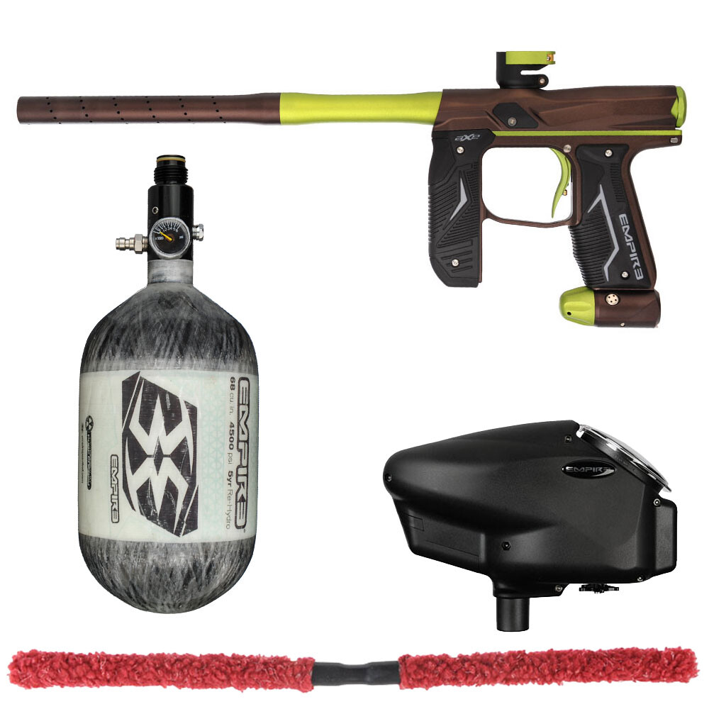 NEW EMPIRE AXE 2.0 COMPETITION PAINTBALL GUN KIT – GREEN/BROWN W/ 68/4500 BOTTLE