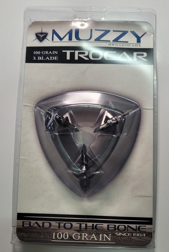Muzzy Trocar 3 pack Crossbow Broadheads, 3 Steel Ferrule Helix Blades, 100 Grain