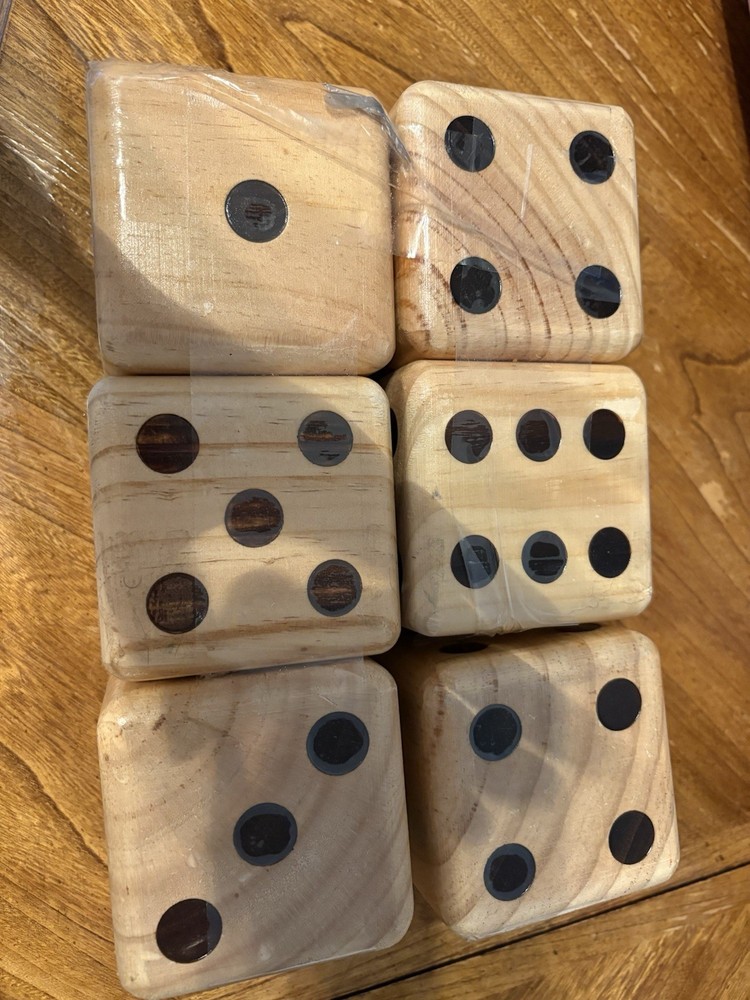 6 Giant Solid Wooden Rolling 3.5″ x 3.5″ Dice tailgating outdoor game
