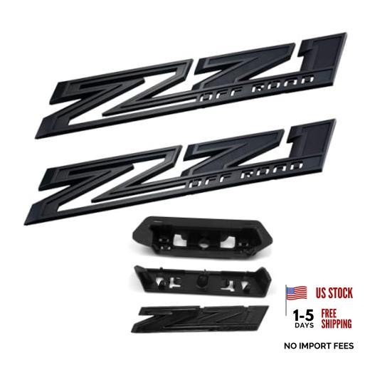 (Set of 3) 2019-2024 2pack Hood Z71 Off Road Emblems Plus 2 All Black+Grille