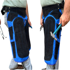 Leather Farrier Apron | Black Blue Hoof Trimming Chaps | Horseshoeing Protective