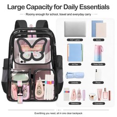 Clear Backpack for Girls Women Heavy Duty Transparent Bookbag Black
