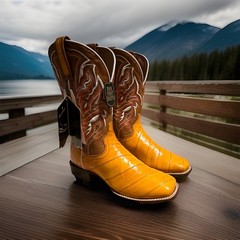 Dan Post Western Equestrian Cowboy Boots Yellow Brown. Genuine Eel.