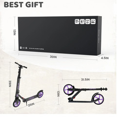 Kick Scooter for Ages 6+, Kids, Teens & Adults, 240 LB Max Load, Foldable, 8-Inc