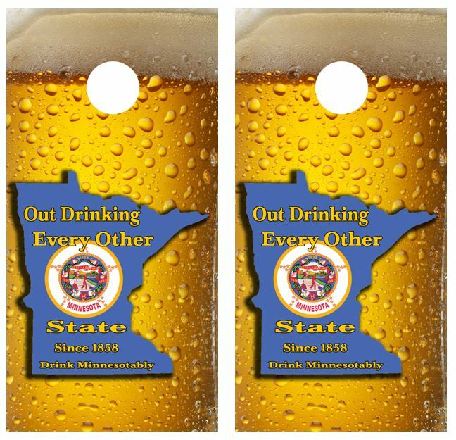 Minnesota Out Drinking Every Other State Cornhole Board Wraps FREE LAM #3374