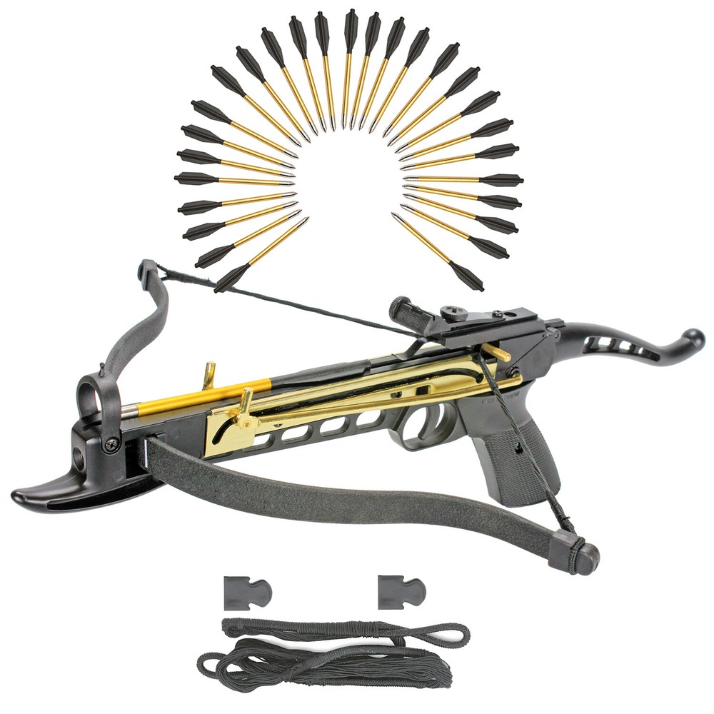 KingsArchery Crossbow Self Cocking Pistol 80 LBS 27 Aluminum Arrow +String Pack