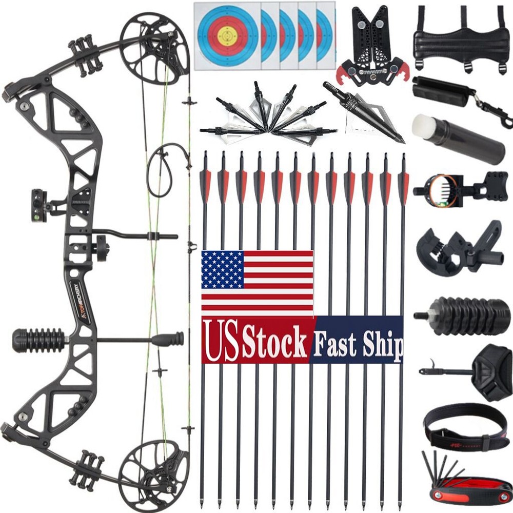 30-70lbs Adjustable Compound Bow 310FPS &30″ Carbon Arrows Hunting Shoot Target