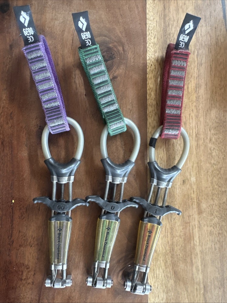 Black Diamond C3 Camalot Cams X 3 (Purple, Green, Red) , 00, O, 1