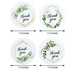 500 White 1.5in Round Self Adhesive STICKERS Greenery Frame Thank You DIY LABELS