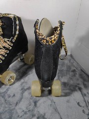 Moxi Panther Black Suede Quad Roller Skates Leopard Clear Wheels W/ Wrench