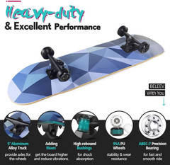 Skateboards for Beginners, 31 X 8 Inch Complete Skateboard for Kids Teens Adults