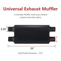 Muffler 3 2.25″ dual in | 2.25″ dual out | overall 23″ Dual in | Dual out