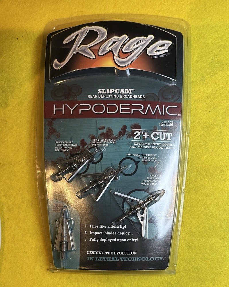 Rage R39100 Hypodermic 2 Blade 100 Grain Broad Heads – 3 Pack