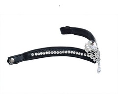Crystal Teardrop Horse Browband Black Leather Bling Rhinestone Bridle Tack