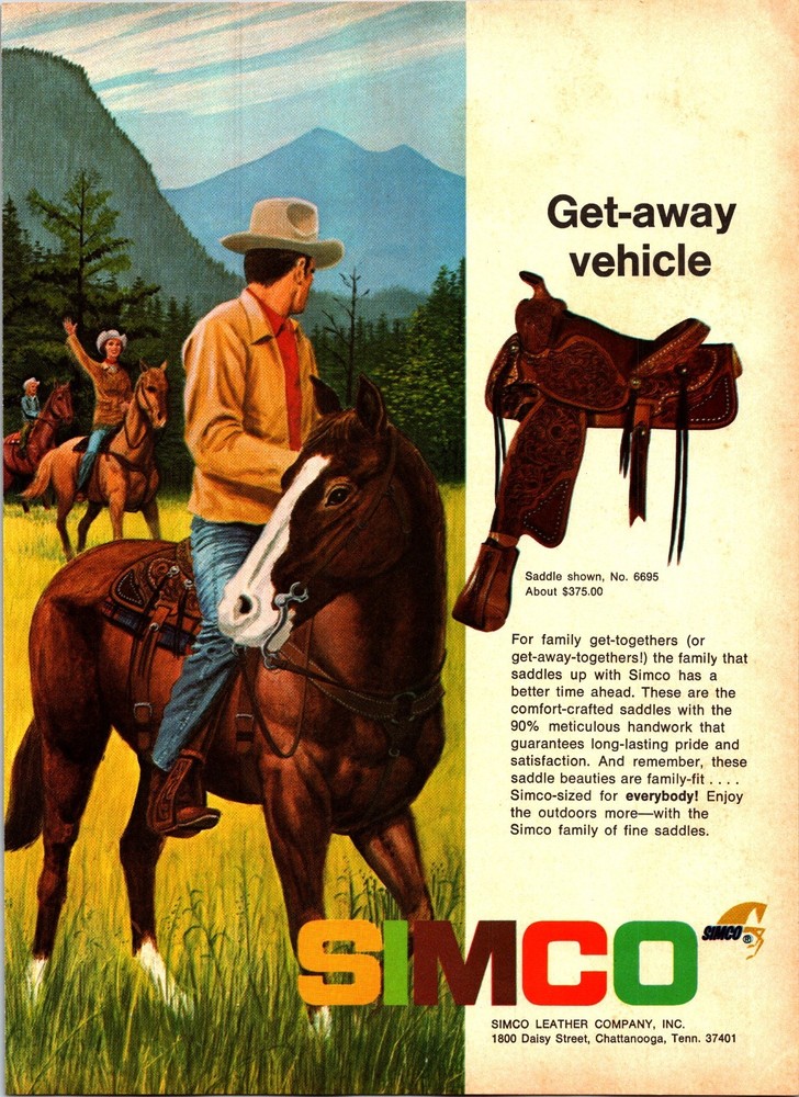SIMCO Saddle Vintage Print Ad Ephemera Wall Decor NO. 6695 Get Away Vehicle