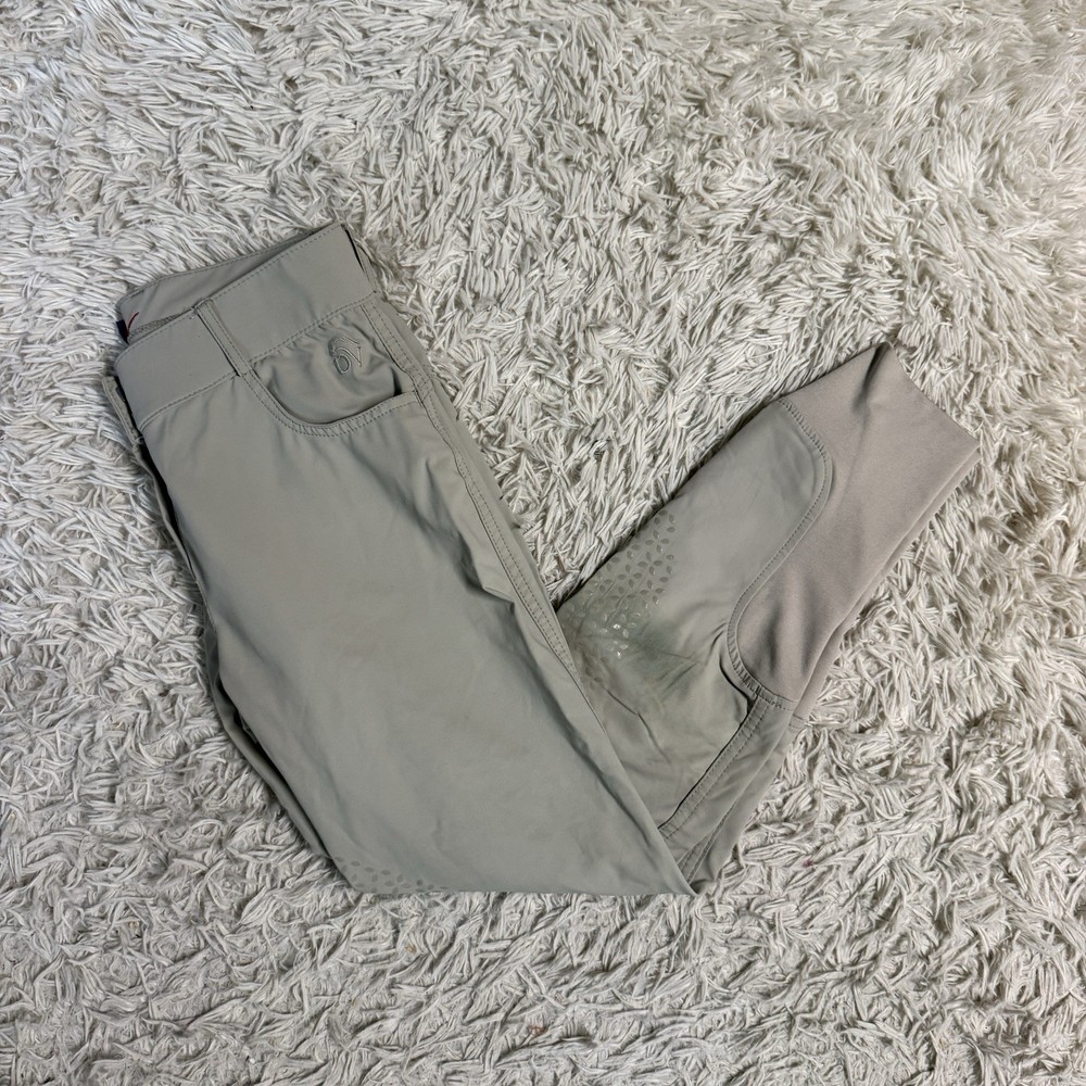 Women’s Size 28R Tan Ovation Aqua Knee Patch Horseback Riding Breeches