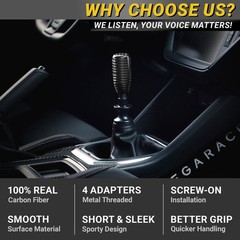Premium 100% Real Carbon Fiber Shift Knob – 4 Metal Threaded Adapters, 4 5 6 …