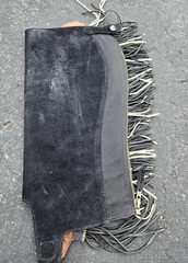 Suede Leather Chaps Fringe Horse Show Full Leg Zip Western Black Medium Adult(B7