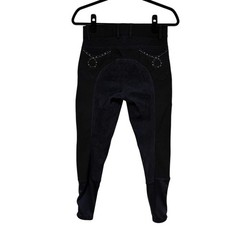 Ovation Black Horse-Riding Breeches Pants, Size 28R, Full Seat Rhinestones Studs