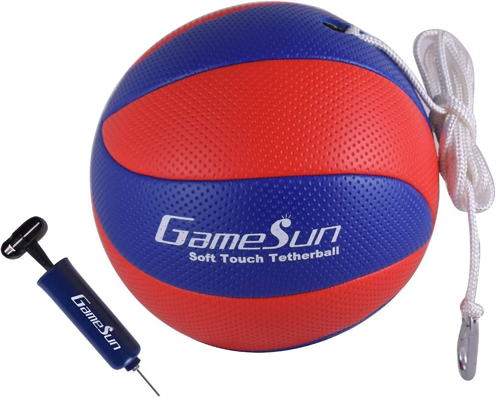 Tetherball Ball and Rope with Carabineer, Soft Touch, Portable Tetherballs with