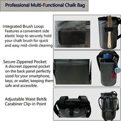 Rock Climbing Chalk Bag & Bouldering Bucket, 7.5″ Oxford with Zipper Pocket -…