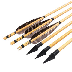 6/12pcs 31″ Wooden Arrows Arrowheads 5″ Feather Wood Shaft Handmade Bow Hunting