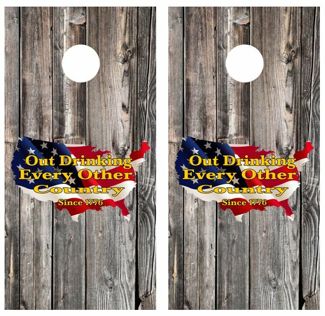 America Out Drinking Every Other Nation Cornhole Board Wraps FREE LAM 3372
