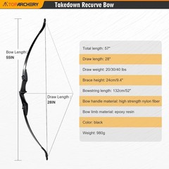 Lightweight 57-inch Ambidextrous Recurve Bow for Teens – 20lbs to 40lbs Draw