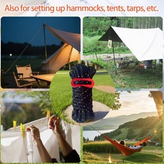 Lightweight Tent Guy Lines with Aluminum Tensioners（6-Pack | Black）