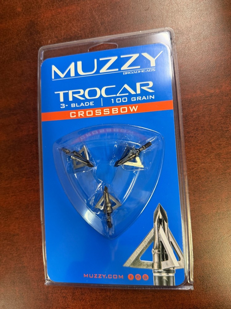 Muzzy Trocar 3 Blade 100 Grain Crossbow Archery Broadhead 3 Pack NEW
