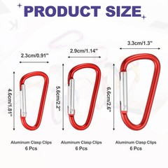 1.8/2.2/2.4″ Aluminum Clasp Clips, 18Pcs D Shape Spring Hook Keychain, Red