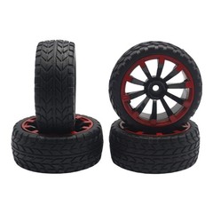 4Pack ShareGoo OD 2.55″ 12mm Hex Wheel Rims & Rubber Tires 2.55 Inches, Red