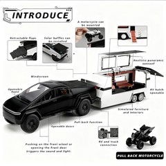 1/32 Cyber Pickup Toy Truck with RV and ATV Motorcycle Alloy Truck Model with So