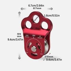 30KN Professional Triple Attachment Hitch Climbing Pulley for 13mm Rope Red