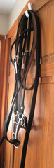 WEAVER BLACK LEATHER FUTURITY KNOT WESTERN BRIDLE W/SPLIT REINS, DLB JOINT BIT