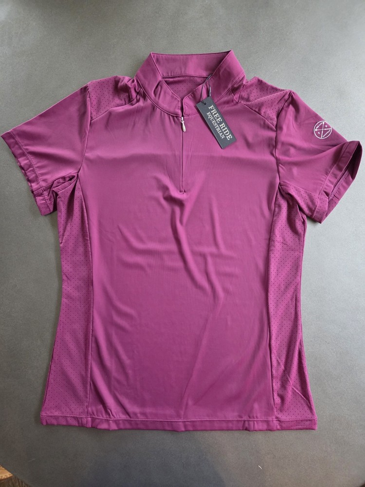 Free Ride Equestrian Short Sleeve Sara Sun Shirt Size Medium NWT $65 Raspberry