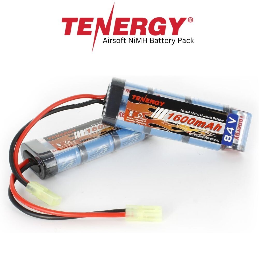 Tenergy 8.4V 1600mAh Airsoft Battery NiMH Flat Battery Pack with Mini Tamiya 2pk