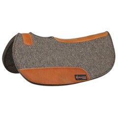 C-P848 Western Wool Felt Horse Saddle Pad Grey W/ Tan Cowhide Leather